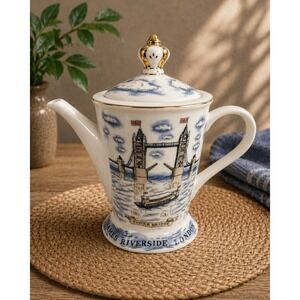 London Pottery Reflections Teapot David Birch Thames Riverside Tower Bridge Gold
